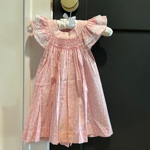 Luli & Me butterfly print pink smocked dress 12 months
